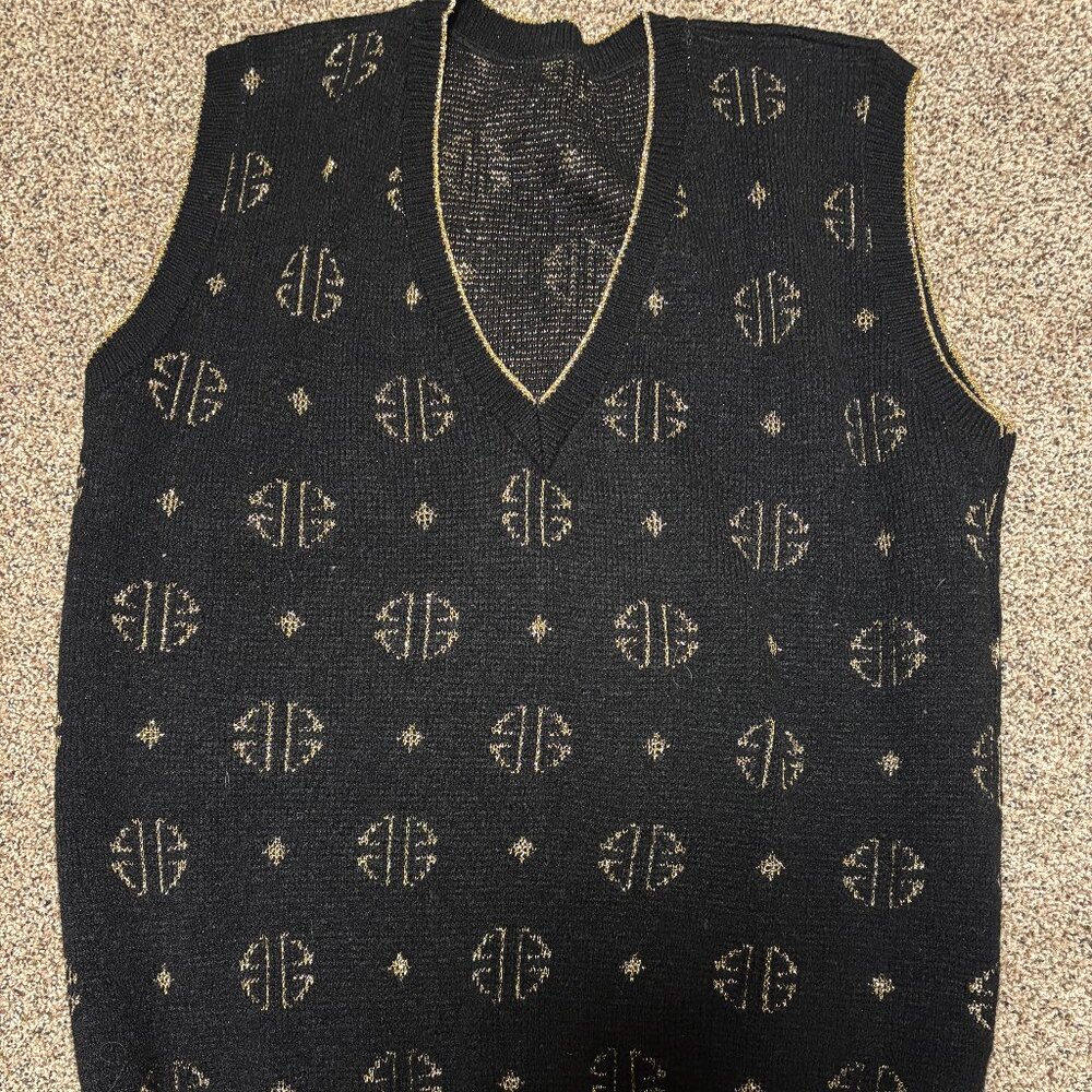 Vintage 1991 Preppy Classic Sweater Vest Black with Gold Trim Bill Blass